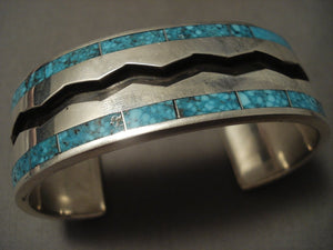 The Best Vintage Zuni Larry Loretto 'Lone Mountain Turquoise' Native American Jewelry Silver Bracelet-Nativo Arts