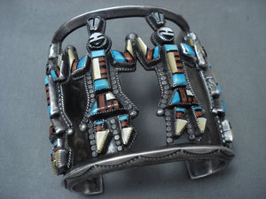 The Biggest And Best Ever Vintage Navajo Yeibichai Turquoise Native American Jewelry Silver Bracelet-Nativo Arts