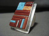 The Biggest And Best Navajo Dave Tune Coral Turquoise Native American Jewelry Silver Ring-Nativo Arts