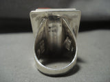 The Biggest And Best Navajo Dave Tune Coral Turquoise Native American Jewelry Silver Ring-Nativo Arts