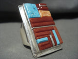 The Biggest And Best Navajo Dave Tune Coral Turquoise Native American Jewelry Silver Ring-Nativo Arts