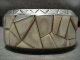 The Biggest And Heaviest Vintage Navajo Mother Of Pearl Native American Jewelry Silver Bracelet-175 Gram-Nativo Arts