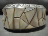 The Biggest And Heaviest Vintage Navajo Mother Of Pearl Native American Jewelry Silver Bracelet-175 Gram-Nativo Arts
