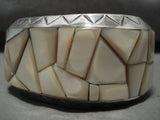 The Biggest And Heaviest Vintage Navajo Mother Of Pearl Native American Jewelry Silver Bracelet-175 Gram-Nativo Arts