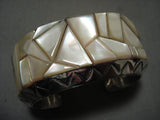 The Biggest And Heaviest Vintage Navajo Mother Of Pearl Native American Jewelry Silver Bracelet-175 Gram-Nativo Arts