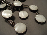 The Buiggest And Best Vintage Navajo Mother Pearl Native American Jewelry Silver Squash Blossom Necklace-Nativo Arts