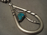 The Largest Teardrop Turquoise Native American Jewelry Silver Pendant Necklace Old-Nativo Arts
