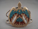 The Largest Vintage Navajo Waterbird Turquoise Coral Native American Jewelry Silver Bracelet-Nativo Arts