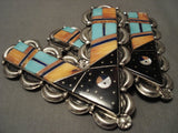 The Most Intricate Vintage Navajo Native American Jewelry Silver Turquoise Collar Tips-Nativo Arts
