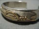 Thick And Heavy!! Gold Vintage Native American Navajo Sterling Silver Feather Bracelet-Nativo Arts