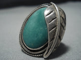 Thick And Heavy!! Vintage Native American Jewelry Navajo Green Turquoise Sterling Silver Leaf Ring-Nativo Arts