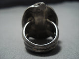 Thick And Heavy!! Vintage Native American Jewelry Navajo Green Turquoise Sterling Silver Leaf Ring-Nativo Arts