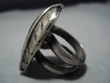 Thick And Heavy!! Vintage Native American Jewelry Navajo Green Turquoise Sterling Silver Leaf Ring-Nativo Arts