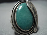 Thick And Heavy!! Vintage Native American Jewelry Navajo Green Turquoise Sterling Silver Leaf Ring-Nativo Arts