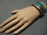 Thick And Heavy!! Vintage Native American Jewelry Navajo Squared Turquoise Sterling Silver Bracelet Old-Nativo Arts