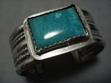 Thick And Heavy!! Vintage Native American Jewelry Navajo Squared Turquoise Sterling Silver Bracelet Old-Nativo Arts