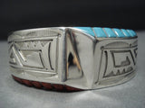 Thick And Heavy!! Vintage Native American Jewelry Navajo Turquoise Sterling Silver Bracelet-Nativo Arts