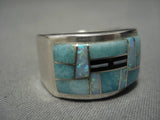 Thick And Heavy!! Vintage Native American Navajo Onyx Cal Martinez Sterling Silver Ring-Nativo Arts