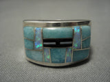 Thick And Heavy!! Vintage Native American Navajo Onyx Cal Martinez Sterling Silver Ring-Nativo Arts