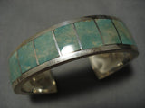 Thick And Heavy! Vintage Native American Navajo Royston Turquoise Sterling Silver Inlay Bracelet-Nativo Arts