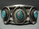 Thick And Heavy!! Vintage Navajo Blue Gem Turquoise Sterling Native American Jewelry Silver Bracelet Old-Nativo Arts