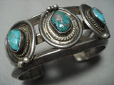 Thick And Heavy!! Vintage Navajo Blue Gem Turquoise Sterling Native American Jewelry Silver Bracelet Old-Nativo Arts