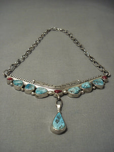 Thick And Heavy Vintage Navajo Gilbert Turquoise Sterling Native American Jewelry Silver Necklace-Nativo Arts
