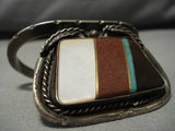 Thick And Interesting!! Vintage Native American Navajo Turquoise Sterling Silver Inlay Bracelet-Nativo Arts