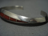 Thick And Sturdy Vintage Native American Jewelry Navajo Coral Inlay Sterling Silver Bracelet Old-Nativo Arts