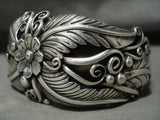 Thick And Wide Vintage Navajo 'Garden Of Leaves' Native American Jewelry Silver Platero Bracelet-Nativo Arts
