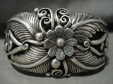 Thick And Wide Vintage Navajo 'Garden Of Leaves' Native American Jewelry Silver Platero Bracelet-Nativo Arts