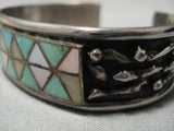 Thick Heavier Vintage Native American Zuni Lateyice Royston Turquoise Sterling Silver Bracelet-Nativo Arts