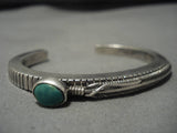 Thick Heavy!! Precise Feather Vintage Native American Navajo Turquoise Sterling Silver Bracelet-Nativo Arts