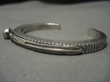 Thick Heavy!! Precise Feather Vintage Native American Navajo Turquoise Sterling Silver Bracelet-Nativo Arts