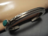 Thick Heavy!! Precise Feather Vintage Native American Navajo Turquoise Sterling Silver Bracelet-Nativo Arts