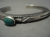 Thick Heavy!! Precise Feather Vintage Native American Navajo Turquoise Sterling Silver Bracelet-Nativo Arts