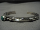 Thick Heavy!! Precise Feather Vintage Native American Navajo Turquoise Sterling Silver Bracelet-Nativo Arts