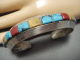 Thick Heavy!! Vintage Native American Jewelry Navajo Turquoise Inlay Sterling Silver Cuff Bracelet-Nativo Arts
