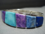 Thick Heavy!! Vintage Native American Jewelry Navajo Turquoise Sugulite Sterling Silver Clasp Bracelet-Nativo Arts