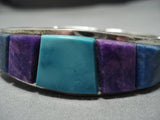 Thick Heavy!! Vintage Native American Jewelry Navajo Turquoise Sugulite Sterling Silver Clasp Bracelet-Nativo Arts