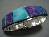 Thick Heavy!! Vintage Native American Jewelry Navajo Turquoise Sugulite Sterling Silver Clasp Bracelet-Nativo Arts