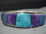 Thick Heavy!! Vintage Native American Jewelry Navajo Turquoise Sugulite Sterling Silver Clasp Bracelet-Nativo Arts