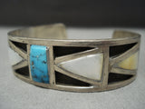 Thick & Heavy Vintage Navajo Nevada Turquoise Sterling Silver Bracelet Old-Nativo Arts