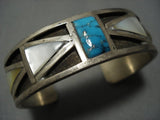 Thick & Heavy Vintage Navajo Nevada Turquoise Sterling Silver Bracelet Old-Nativo Arts