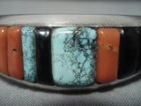 Thick Rare Vintage Navajo Turquoise Sterling Native American Jewelry Silver Inlay Bracelet-Nativo Arts