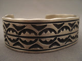 Thick Thick And Heavy Vintage Navajo 'Deep Stamp' Native American Jewelry Silver Bracelet-Nativo Arts