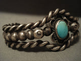 Thick Thick Vintage Navajo Twisted Native American Jewelry Silver Turquoise Bracelet-Nativo Arts