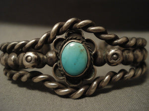 Thick Thick Vintage Navajo Twisted Native American Jewelry Silver Turquoise Bracelet-Nativo Arts