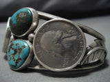 Thick!! Vintage Native American Navajo Royston Turquoise Sterling Silver Coin Bracelet Old-Nativo Arts