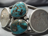 Thick!! Vintage Native American Navajo Royston Turquoise Sterling Silver Coin Bracelet Old-Nativo Arts